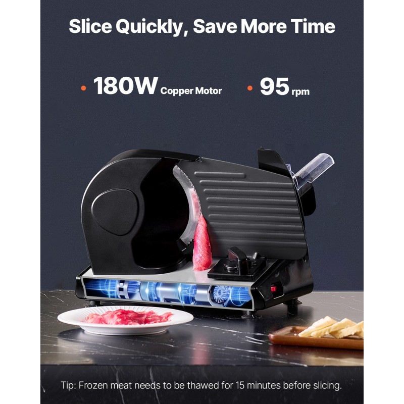 Sähkökäyttöinen lihaleikkuri kotikäyttöön 180W 7,5 tuuman SUS420 terä 0–15 mm