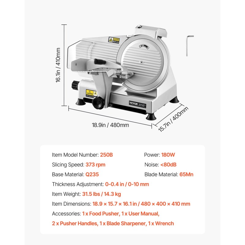 Lihaleikkuri 10-tuumainen sähköinen 180 W moottori säädettävä paksuus 0–10 mm