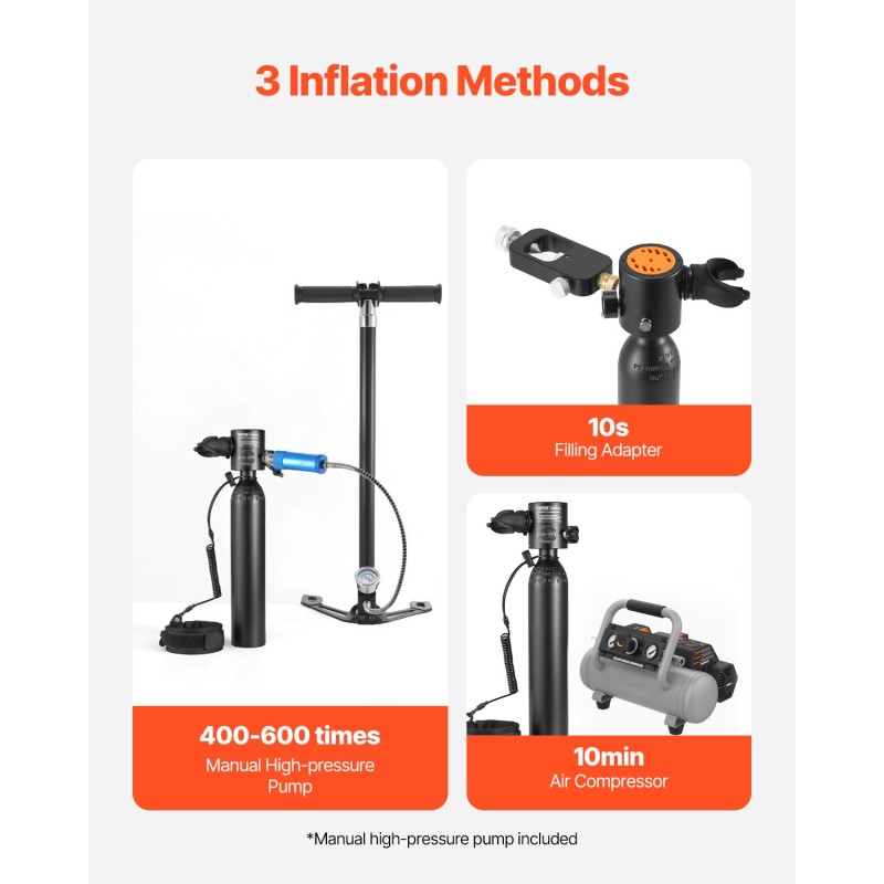 Paineilmasäiliö 0,5 l alumiini 6061 matalasukellukseen 10 m