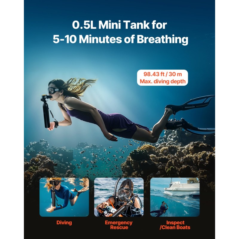 Sukelluspullo 0,5 l kompakti alumiini 6061 mataliin sukelluksiin aloittelijoille