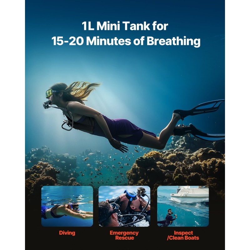 Sukelluspullo yhden litran alumiininen kannettava snorklaukseen ja lyhyisiin sukelluksiin