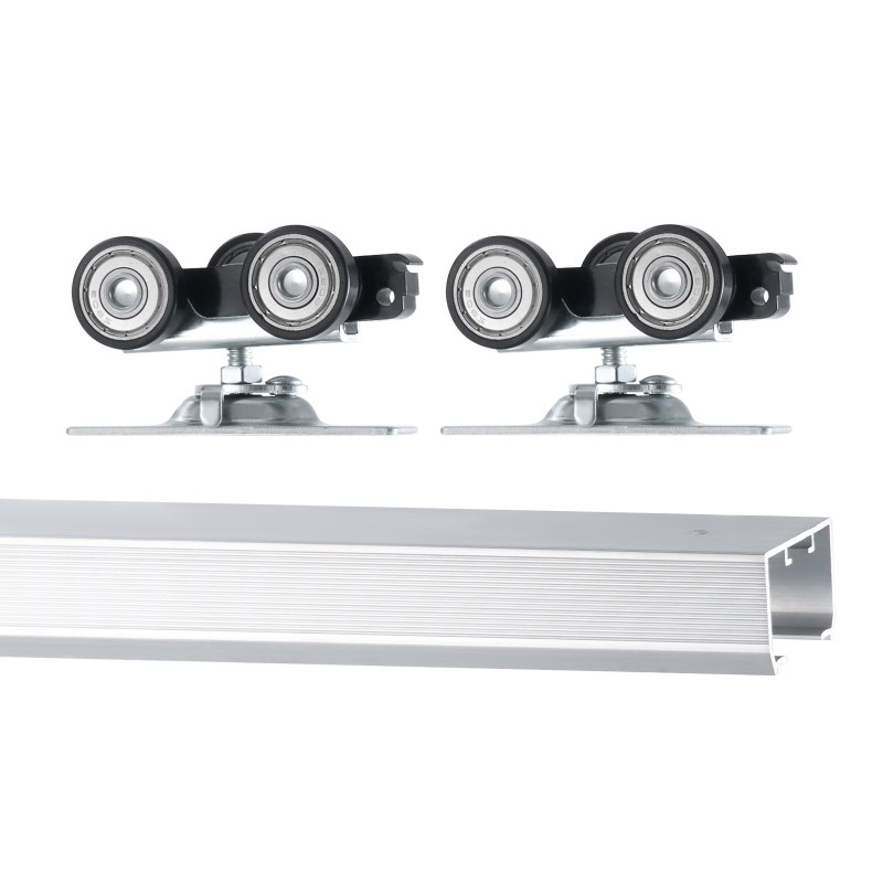 Taskuoven alumiininen kiskosarja 1746 mm kolmipyöräisillä ripustimilla 100 kg kantavuus sisäkäyttöön