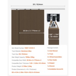 Ohitusliukuoven kiskosarja alumiiniseos 1524 mm kahdelle ovelle kolmipyöräisillä ripustimilla