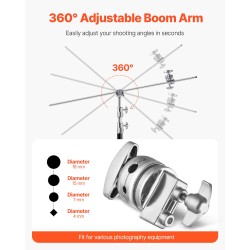 C-valaisinjalusta puomivarrella 201-ruostumaton teräs säädettävä korkeus 1463–2987 mm 20 kg kantavuus