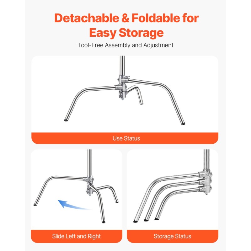 C-tyypin valaisinjalusta 201-ruostumattomasta teräksestä 1463–2987 mm korkeussäädöllä 20 kg kantavuus