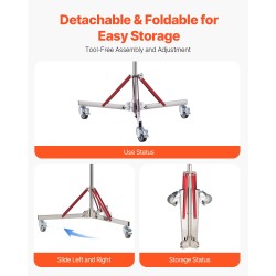 Kolmijalkainen valojalusta pyörillä ruostumaton teräs 1463–2987 mm 20 kg kantavuus