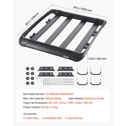 Kattotelineen tavarakori alumiini ja muovi 120 x 100 cm 68 kg