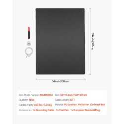 Maadoitusmatto polyuretaaninen nahka polyesteri hiilikuitu 1856x1380 mm 4,6 m kaapelilla