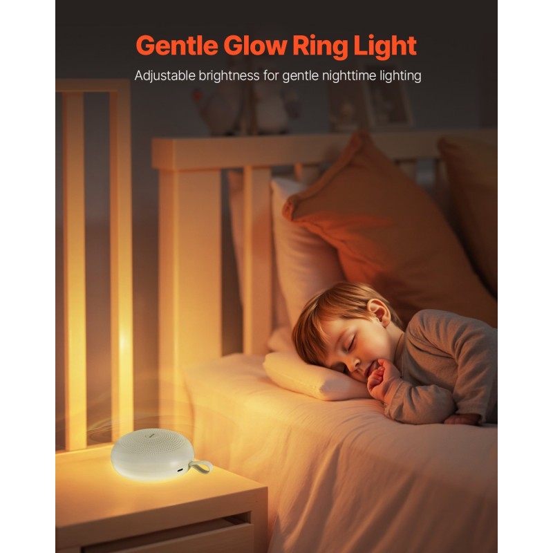 Valkoinen kohinaäänilaite kannettava 30 ääntä ladattava akku pehmeä rengasvalo ajastin muistitoiminto