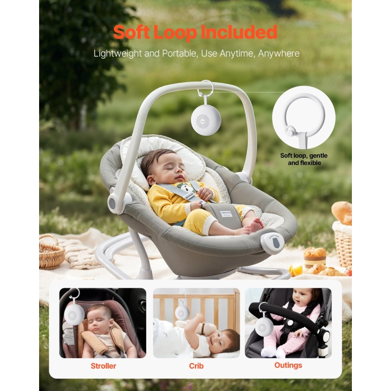 Valkoinen kohinaäänilaite kannettava 30 ääntä ladattava akku pehmeä rengasvalo ajastin muistitoiminto