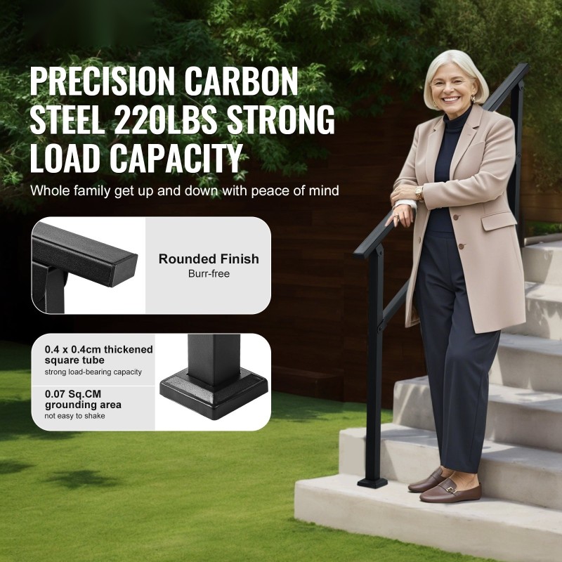 Porraskaide hiiliterästä ulkokäyttöön 4–5 portaalle säädettävä kulma 0–40° musta