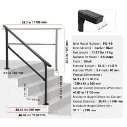 Porraskaide hiiliterästä ulkokäyttöön 4–5 portaalle säädettävä kulma 0–40° musta