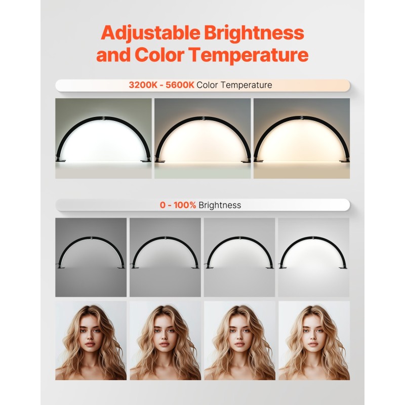 Puolikuun muotoinen LED-pöytävalo säädettävällä 3200–5600K värilämpötilalla alumiiniseosjalalla kynsi- ja ripsityöhön