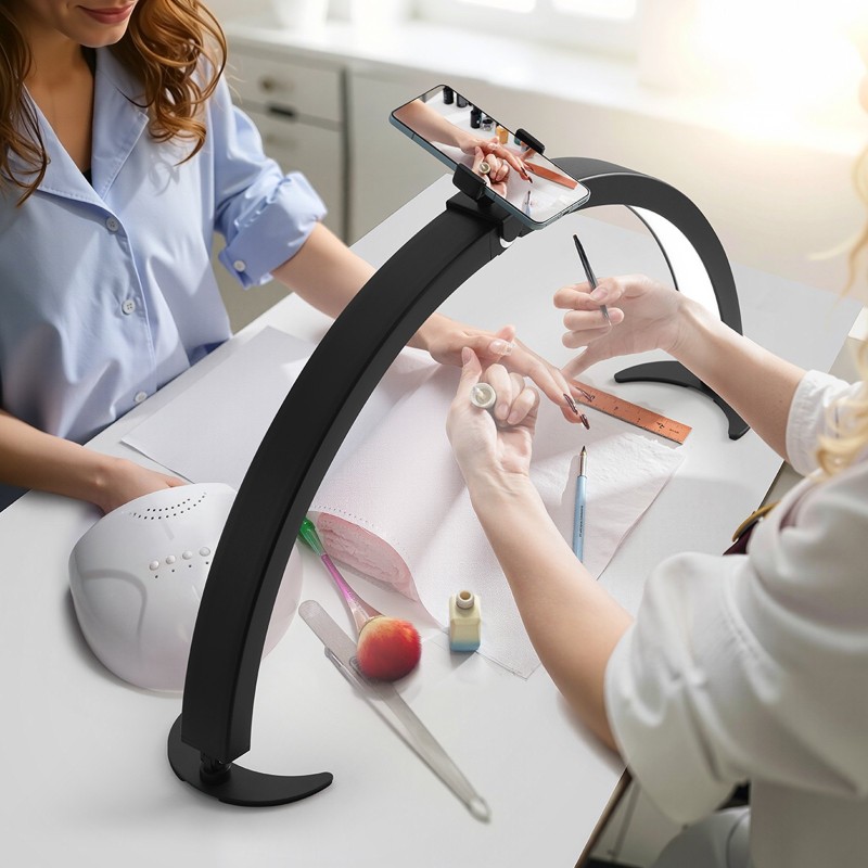 Puolikuun muotoinen LED-pöytävalo säädettävällä 3200–5600K värilämpötilalla alumiiniseosjalalla kynsi- ja ripsityöhön