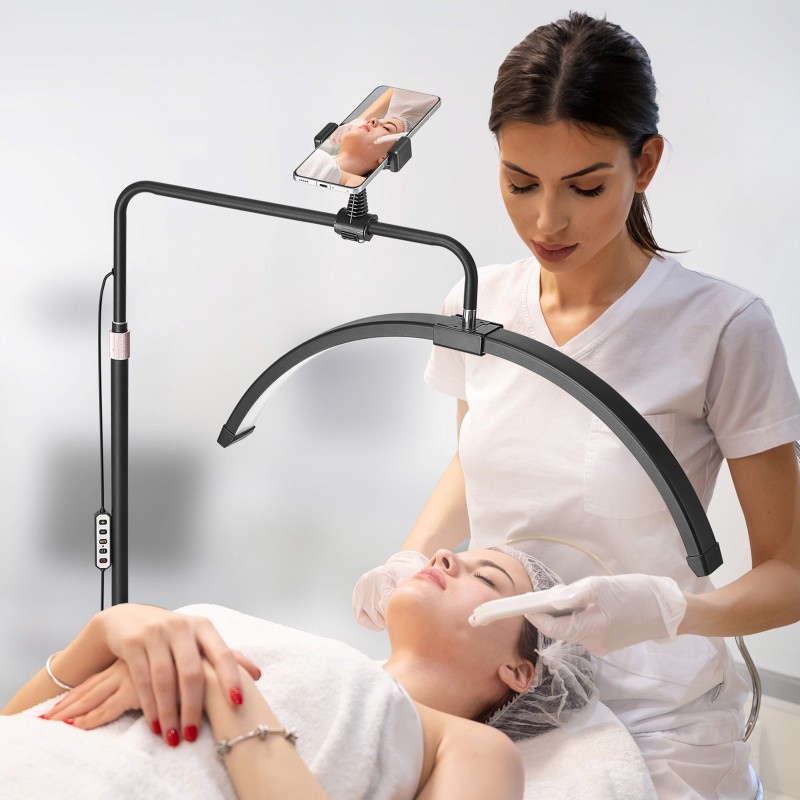 LED-lattiavalaisin puolikuu-muotoinen 26-tuumainen musta alumiinijalustalla kauneudenhoitoon