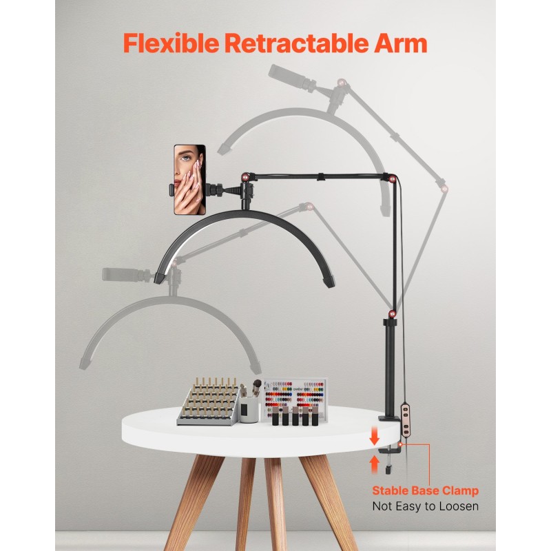 Pöytäkiinnitteinen puolikuun LED-valaisin alumiinirunko C-puristimella säädettävä 3000–6000K