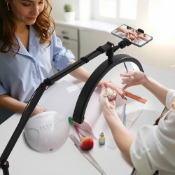 Pöytäkiinnitteinen puolikuun LED-valaisin alumiinirunko C-puristimella säädettävä 3000–6000K