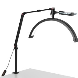 Pöytäkiinnitteinen puolikuun LED-valaisin alumiinirunko C-puristimella säädettävä 3000–6000K