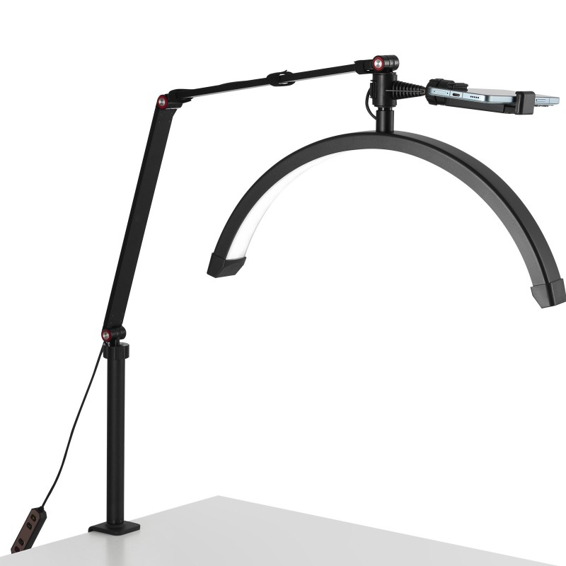 Pöytäkiinnitteinen puolikuun LED-valaisin alumiinirunko C-puristimella säädettävä 3000–6000K