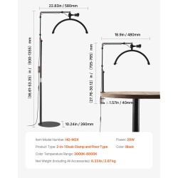 Puolikuun LED-työvalo kaksitoiminen lattiavalaisin ja pöytäkiinnike musta säädettävä värilämpötila