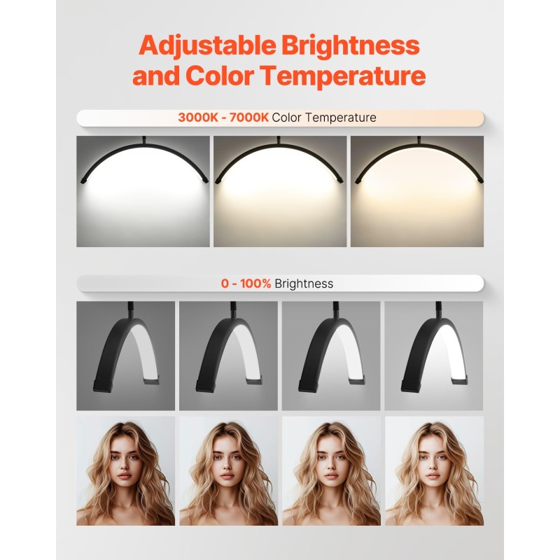 LED-lattiavalaisin puolikuun muotoinen alumiinijalusta 40W 3000–7000K kosmetologille