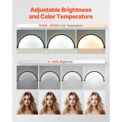 Pöytävalaisin alumiiniseosrunko puolikuun muotoinen musta säädettävä värilämpötila 3000–6000K kauneustyöhön