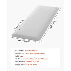 Kaatumismatto PVC-pintainen PU-vaahto 24×70 tuumaa 19 mm harmaa ikääntyneille ja potilaille