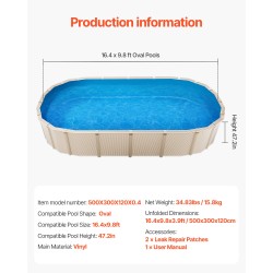 Uima-altaan suojamuovi vinyyli soikea 500 x 300 x 120 cm terässeinäisiin