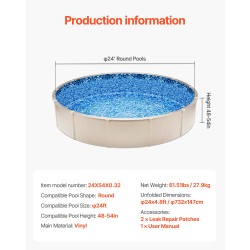 Vinyylinen pyöreä suojakangas 732 senttimetriä maanpäällisiin terässeinäisiin altaisiin 48–54 tuumaa