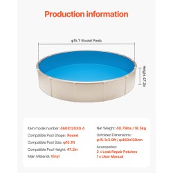 Vinyyliallasliina pyöreään teräsreunaiseen maanpäälliseen altaaseen 460x120 cm Uinbead-kiinnitys