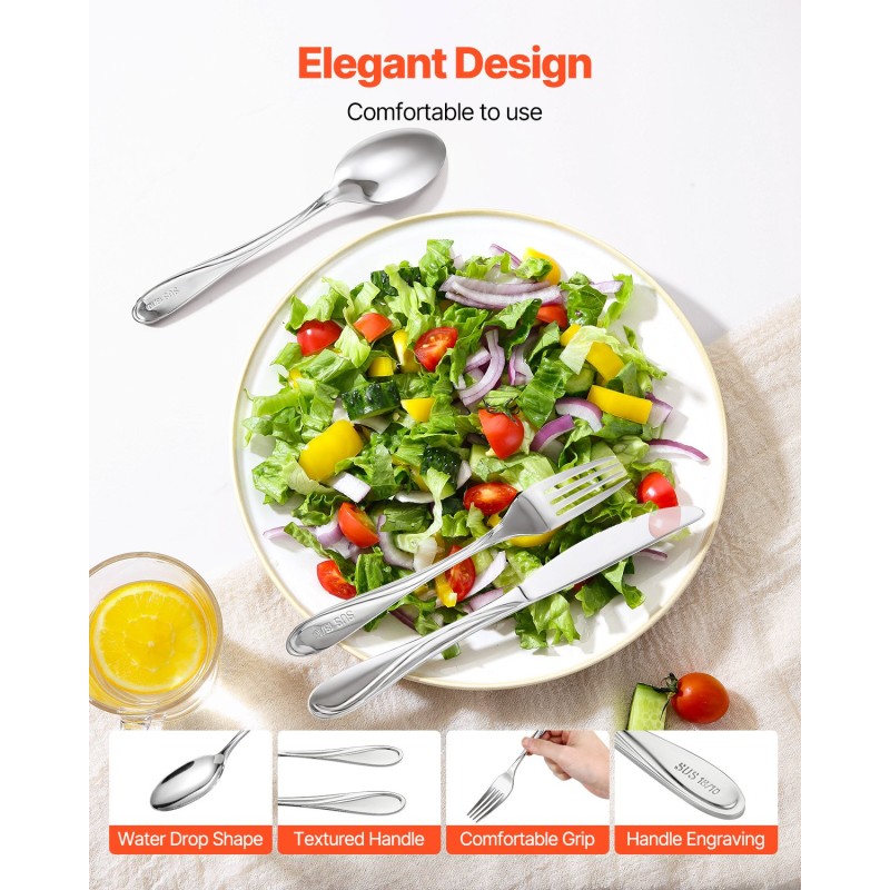 Aterinsetti 45 osaa 8 hengelle 18/10 ruostumatonta terästä konepesunkestävä