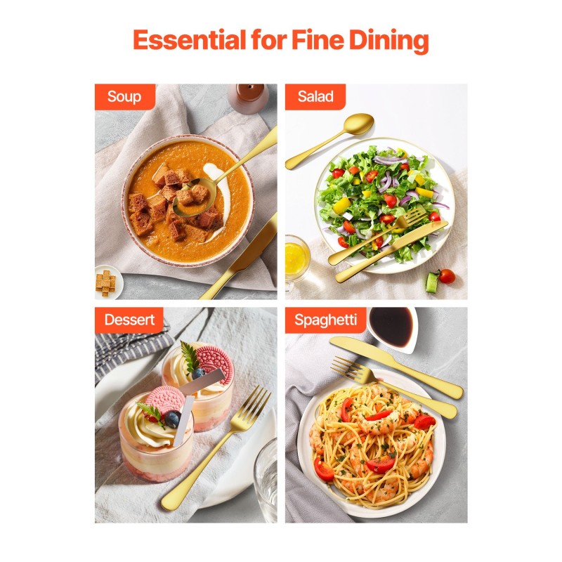 Ruokailuvälinesetti 100 osaa kullanvärinen 18/0-ruostumaton teräs 20 hengen kattaukseen peilikiillotettu