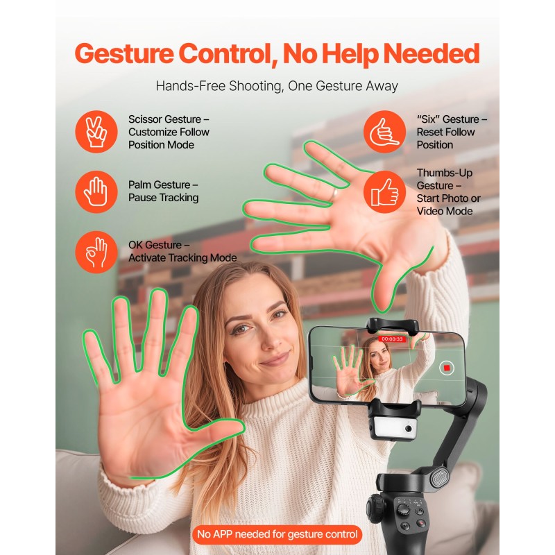 3-akselinen älypuhelimen gimbaali nylon ja lasikuitu varsi magneettinen täytevalo ja jalusta