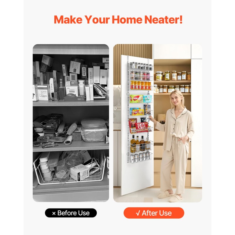 Ovien päälle ripustettava säilytyshylly 8-tasoinen teräksinen valkoinen