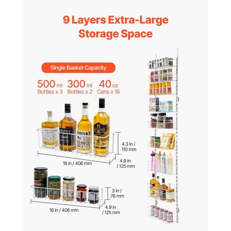 Oven päälle ripustettava säilytyshylly kromattu teräs 9-tasoinen keittiöön