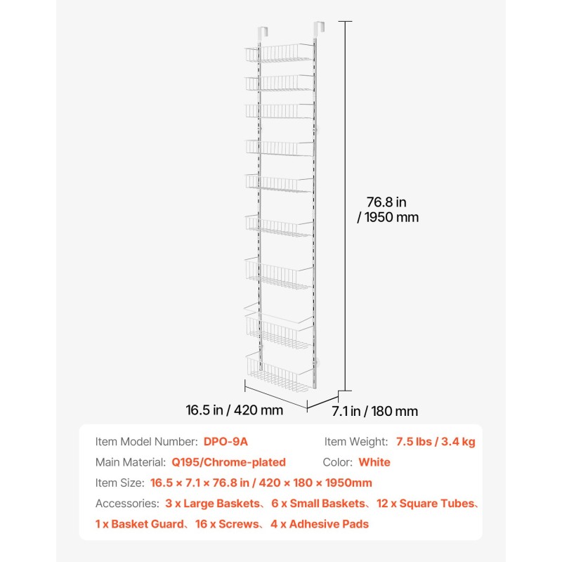 Oven päälle ripustettava säilytyshylly kromattu teräs 9-tasoinen keittiöön