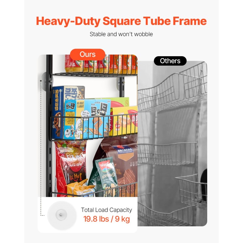 Oven päälle ripustettava teräksinen 6-tasoinen musta säilytyshylly säädettävillä tasoilla