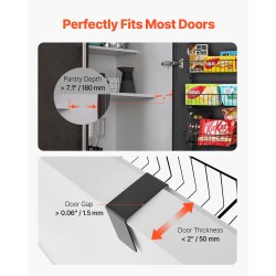 Ovien päälle ripustettava 8-tasoinen kromipinnoitettu teräshylly 420×180×1640 mm musta