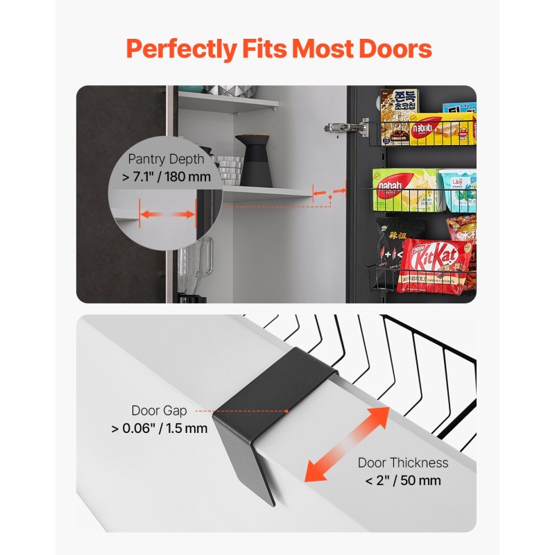 Ovien päälle ripustettava 8-tasoinen kromipinnoitettu teräshylly 420×180×1640 mm musta