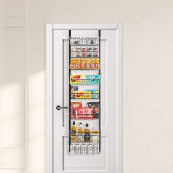 Ovien päälle ripustettava 8-tasoinen kromipinnoitettu teräshylly 420×180×1640 mm musta