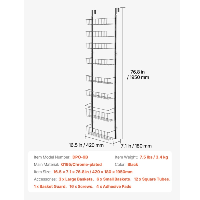 Yli oven ripustettava 9-tasoinen teräksinen säilytyshylly säädettävillä hyllyillä musta