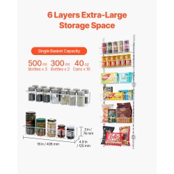 Säilytyshylly oven päälle 6-tasoinen kromipinnoitettu teräs valkoinen keittiöön