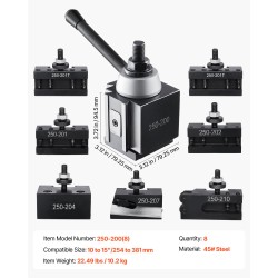 Pikavaihtoinen sorvin työkalupidinsarja kahdeksanosainen teräs 254–381 mm kääntöhalkaisija