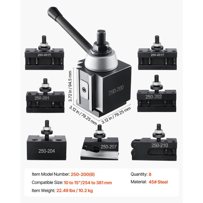 Pikavaihtoinen sorvin työkalupidinsarja kahdeksanosainen teräs 254–381 mm kääntöhalkaisija