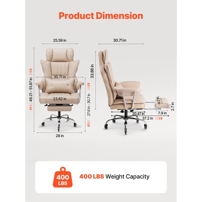 Korkeaselkäinen toimistotuoli keinonahkaverhoilu korkeatiheyksinen vaahtopehmuste säädettävä jalkatuki