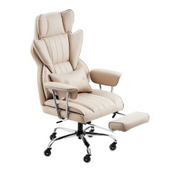 Korkeaselkäinen toimistotuoli keinonahkaverhoilu korkeatiheyksinen vaahtopehmuste säädettävä jalkatuki