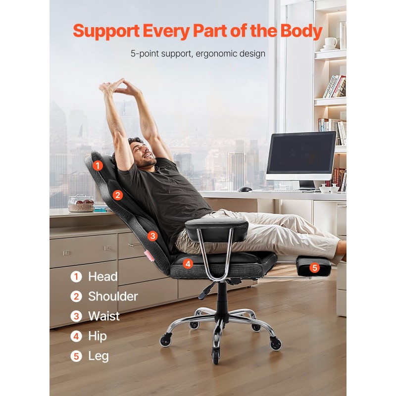 Toimiston johtajantuoli korkealla selkänojalla PU-nahkainen verhoilu paksu vaahtomuovipehmuste keinotoiminto korkeussäädettävä