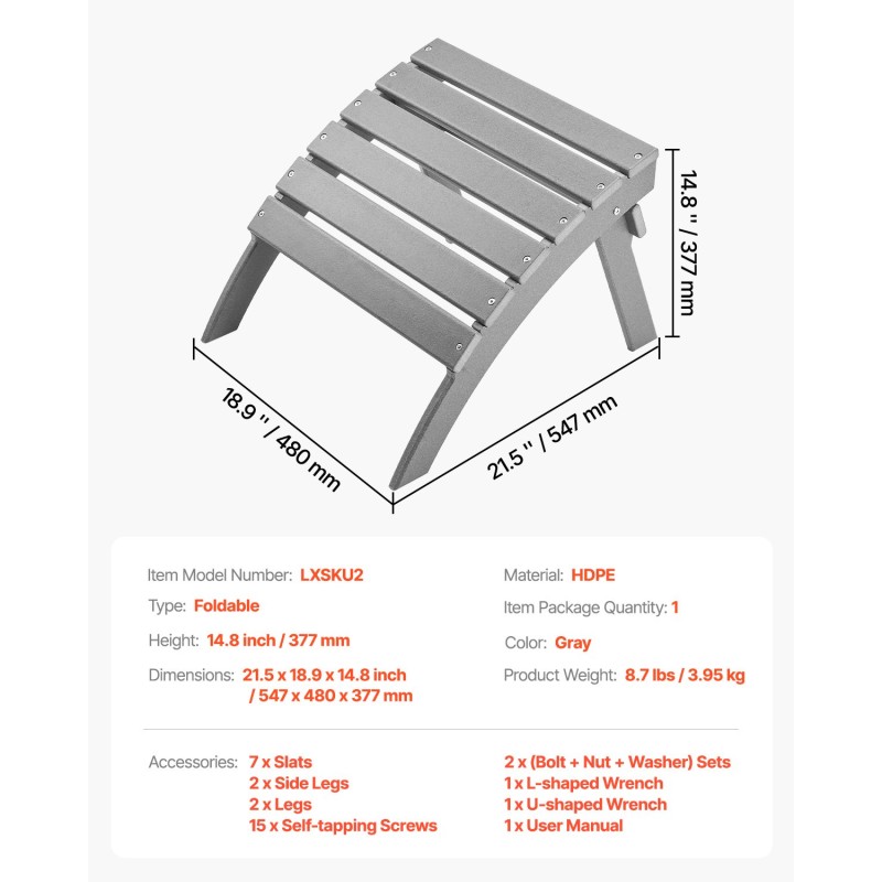 Taitettava jalkarahi korkeatiheyksisestä polyeteenimuovista harmaa 377 mm ulkokäyttöön
