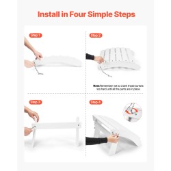 Taitettava Adirondack-jalkarahi HDPE-muovi valkoinen ulkokäyttö 350 mm 304 ruostumattomat ruuvit