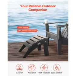 Taitettava ulkorahi HDPE-muovia musta 33 cm korkea Adirondack-tuoliin